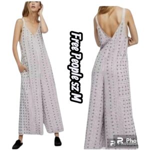 Free People Grace Embellished Wide Leg Jumpsuit Purple M